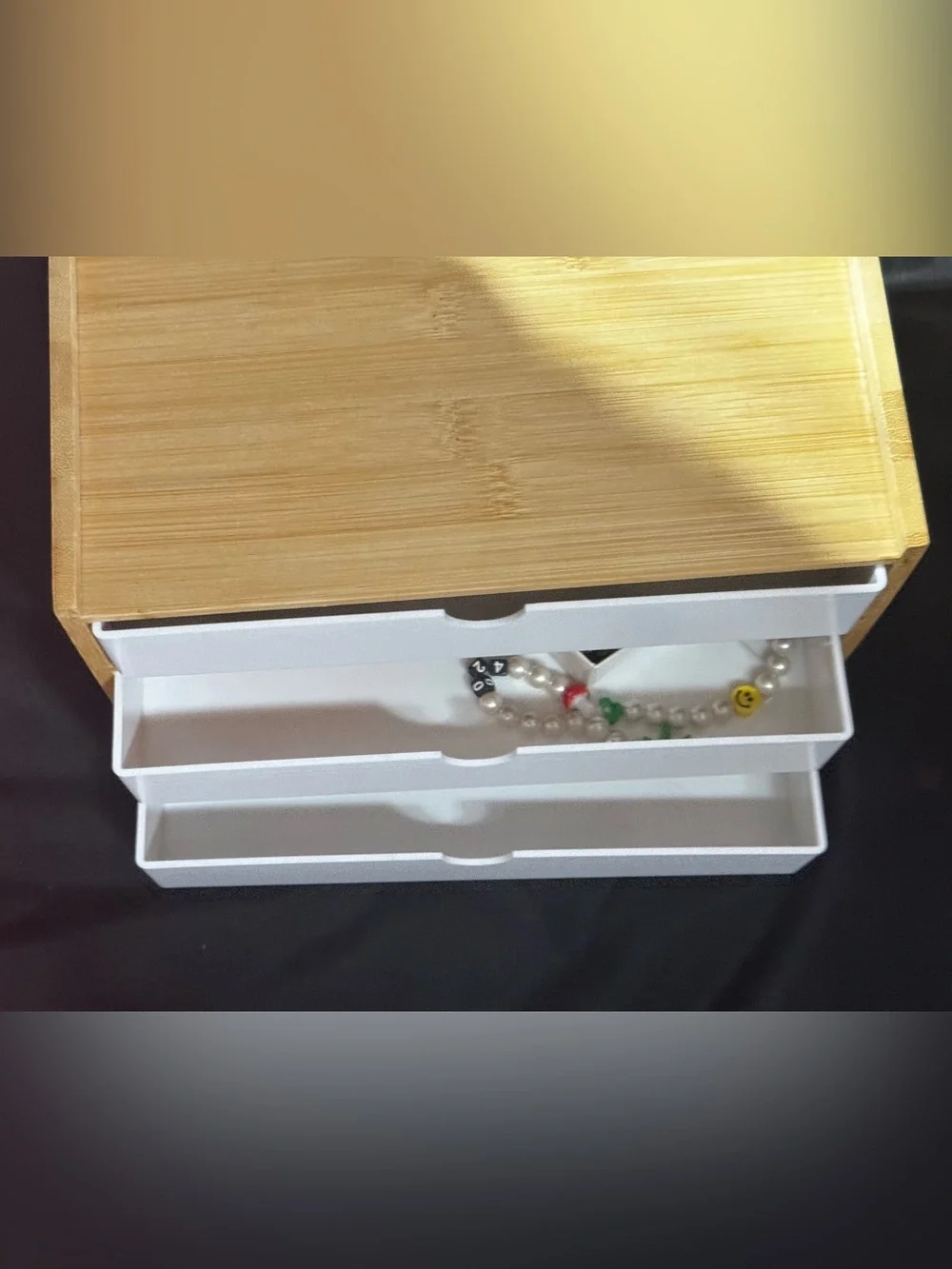 Source Unknown Pink and Natural Wood 3-Drawer Desk Organizer Box